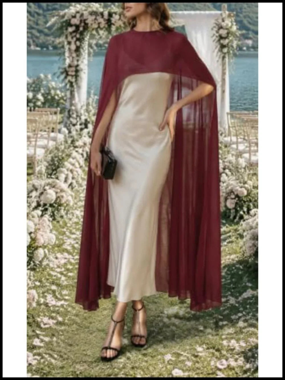 Chiffon Sheer Mesh Cape High Low Flowy Poncho Bridal Capelet Evening Dress